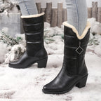Bottes Mi-Hautes Femme Similicuir, Col Fourrure, Talon Bloc – coloris noir, vue 2