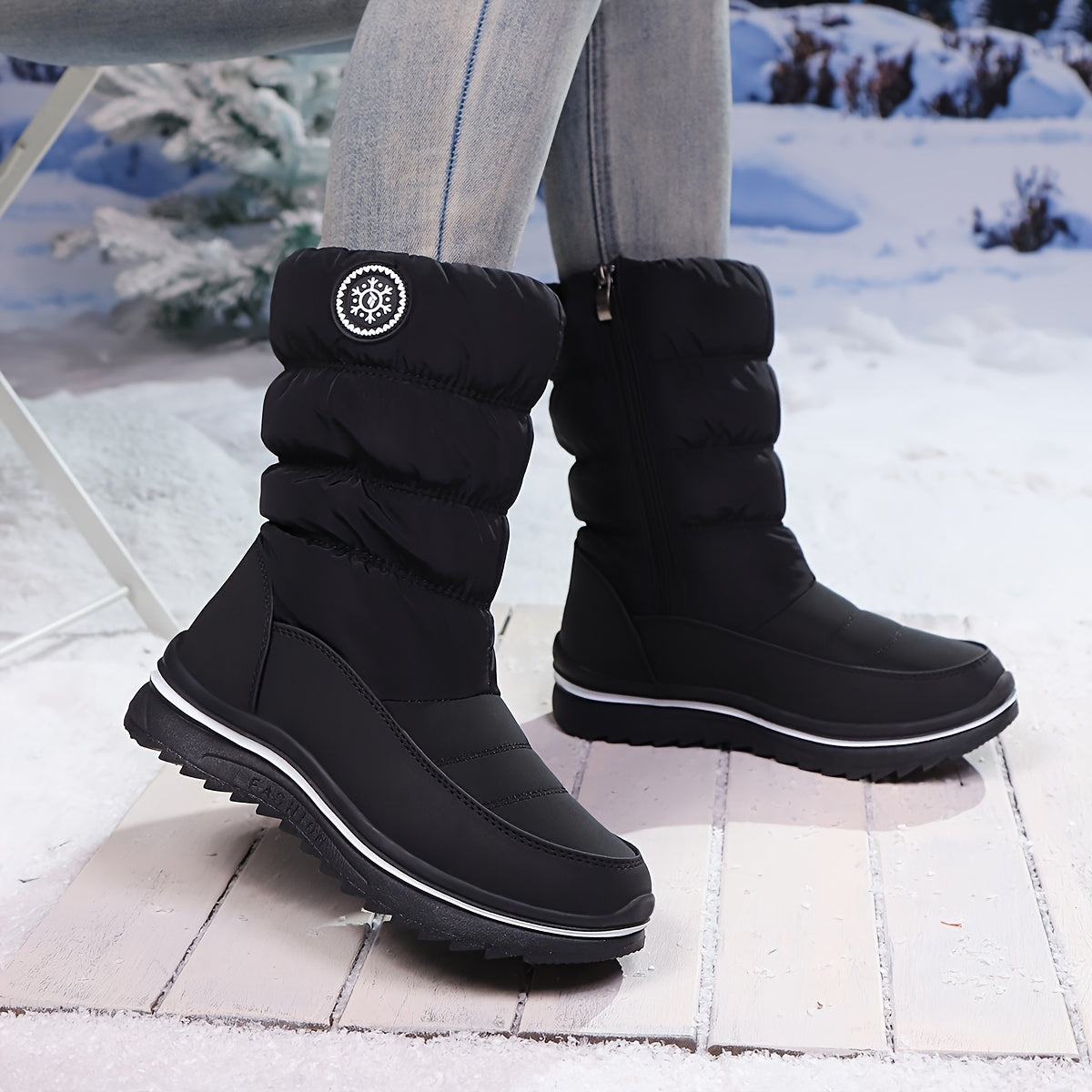 Bottes de Neige Femme Matelassées, Zip, Blanc ou Noir, vue 3