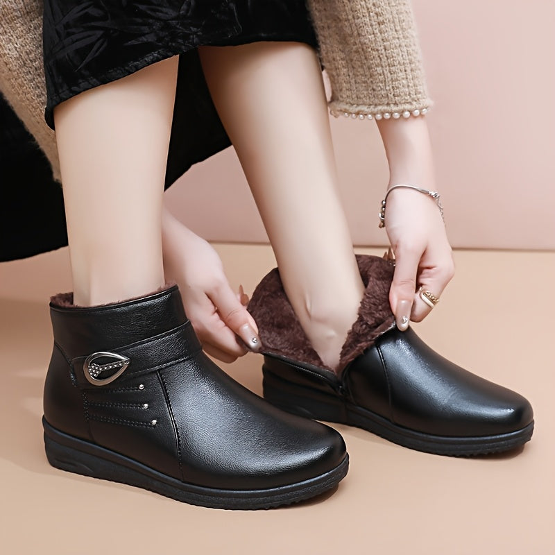 Bottines Chaudes Femme Similicuir Noir, Doublure Flanelle, vue 6
