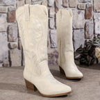 Bottes Cowboy Femme Brodées, Talon Bloc – coloris blanc, vue 4