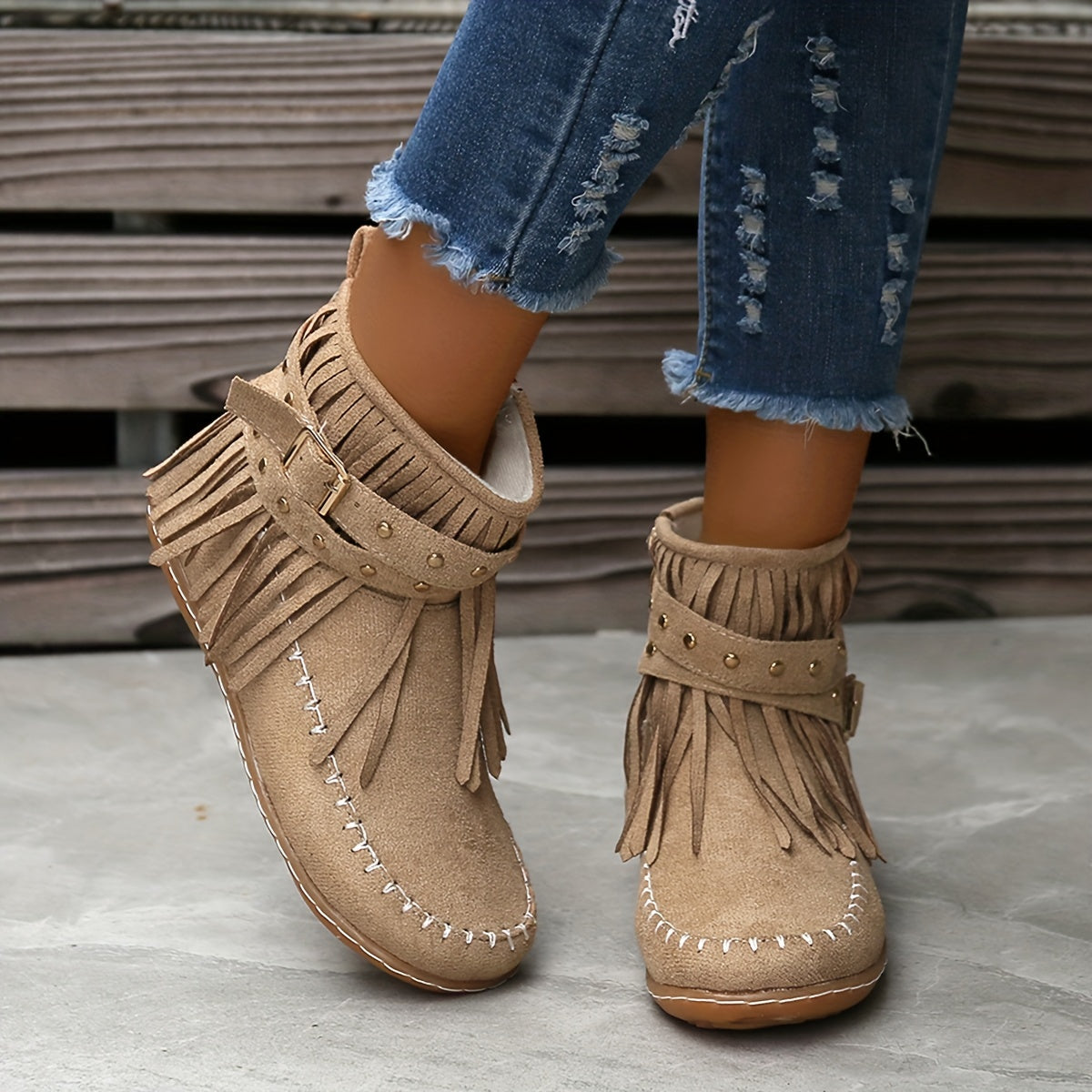 Bottines Femme à Franges Cloutées, Zip, vue 2