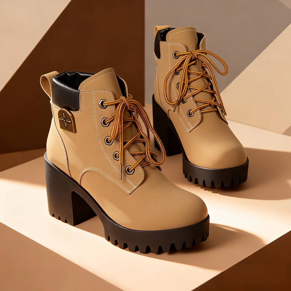 Bottes à Lacets Femme, Talon Haut Cranté, 5 Coloris, vue 3