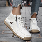 Bottines Plates Femme Similicuir, Lacets et Zip