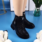 Bottines à Lacets Femme Fourrées, Similicuir Noir, Zip – coloris noir
