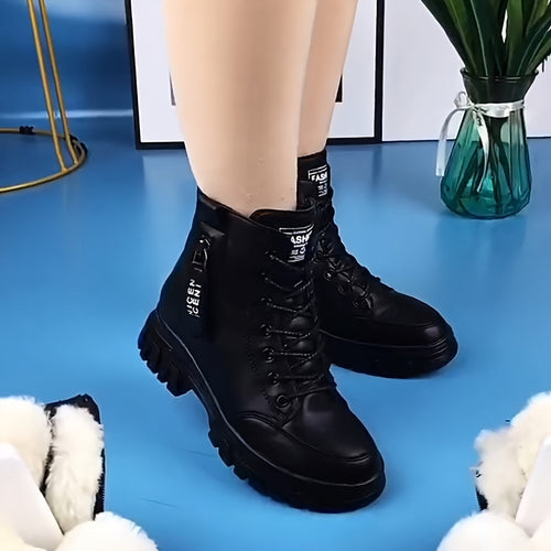 Bottines à Lacets Femme Fourrées, Similicuir Noir, Zip – coloris noir