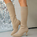 Bottes Hautes Femme en Maille, Talon Aiguille, 6 Coloris, vue 16