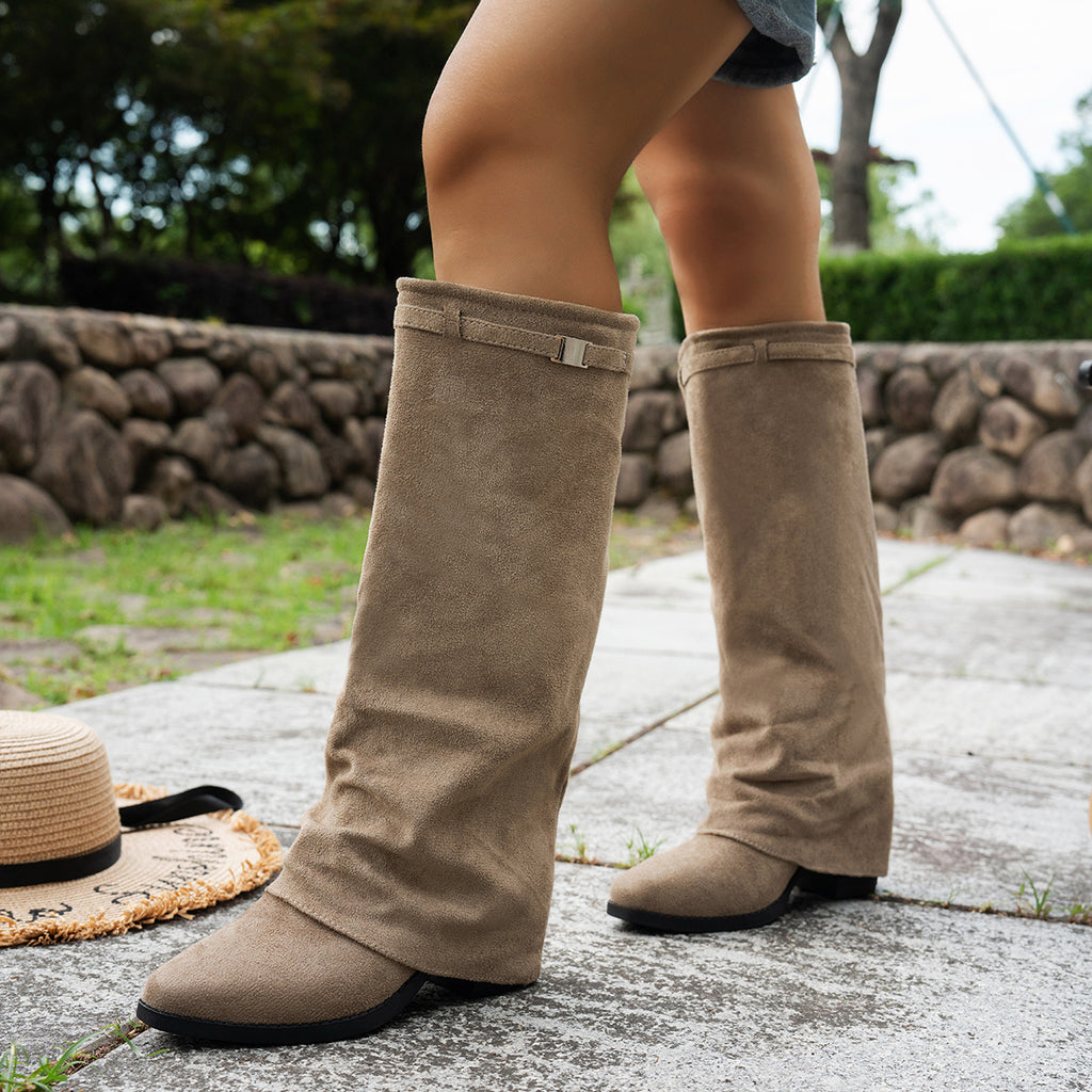 Bottes à Revers Femme Aspect Daim, Sangle à Boucle, vue 7