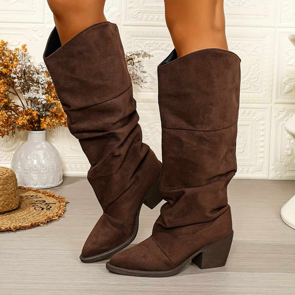 Bottes Hautes Femme Tombantes, Aspect Daim, Bout Pointu, vue 4