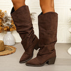 Bottes Hautes Femme Tombantes, Aspect Daim, Bout Pointu, vue 4