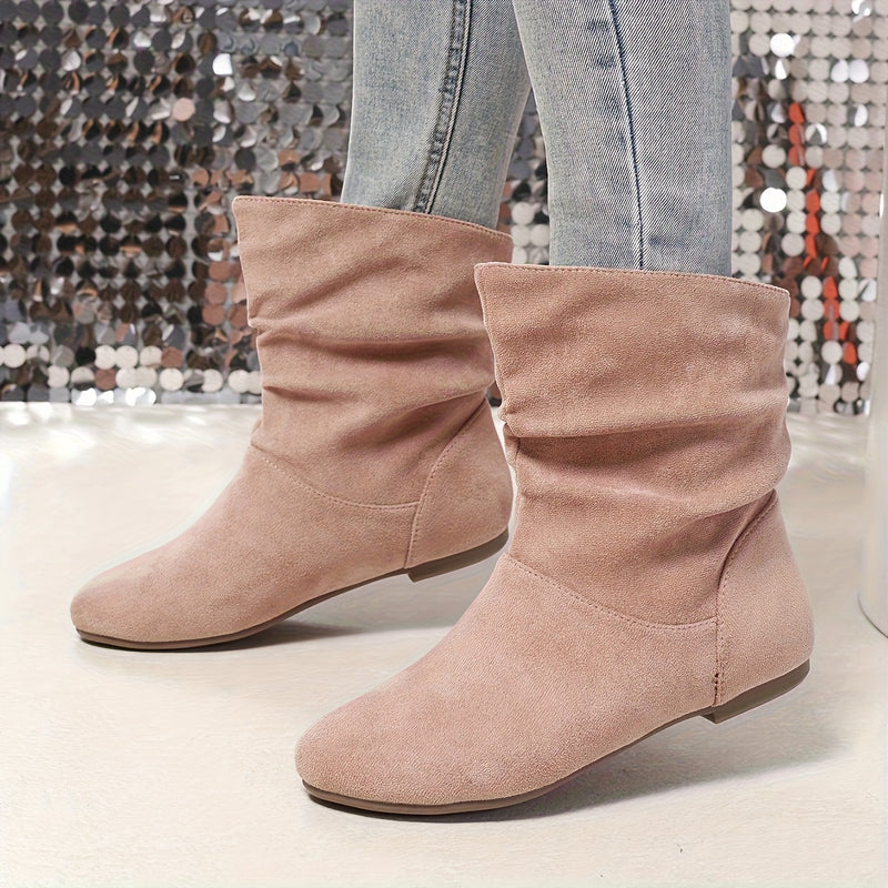 Bottines Femme Mi-Hautes, Talon Plat – coloris rose