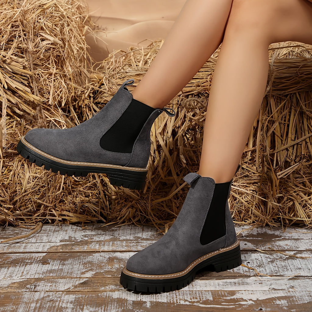 Bottines Chelsea Femme Semelle Crantée, Aspect Daim, vue 15