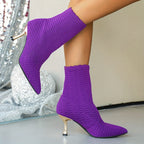Bottes Chaussettes Femme Maille Texturée, Talon Doré, vue 16
