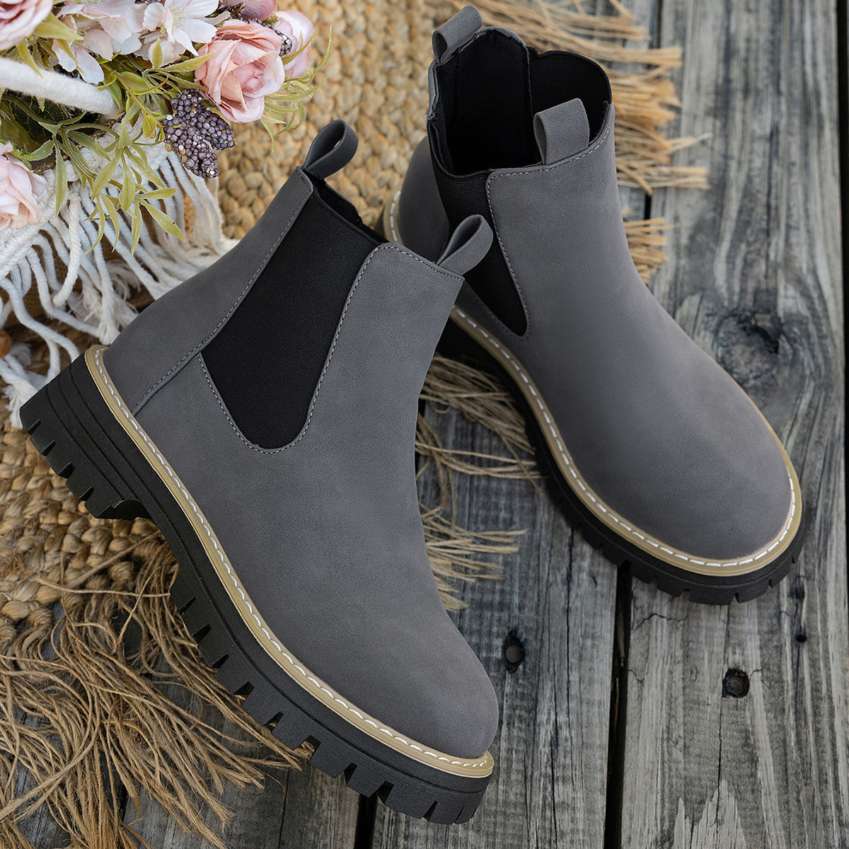 Bottes Chelsea Femme Similicuir Mat, Semelle Crantée, vue 12