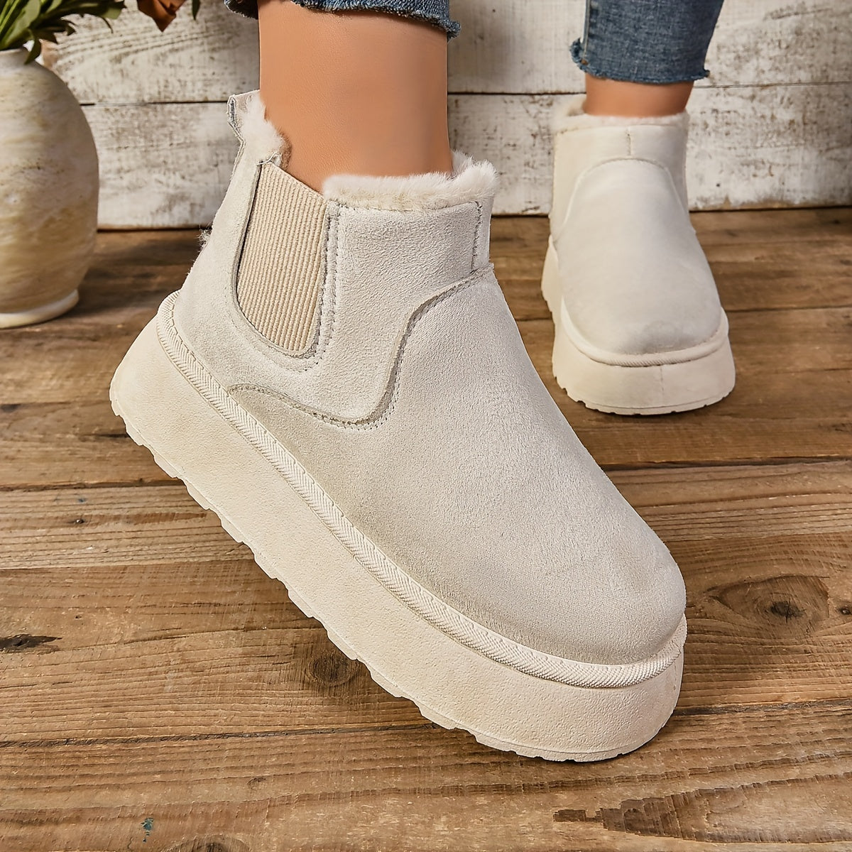 Bottines Chelsea Plateforme Femme, Col Fourrure, vue 11