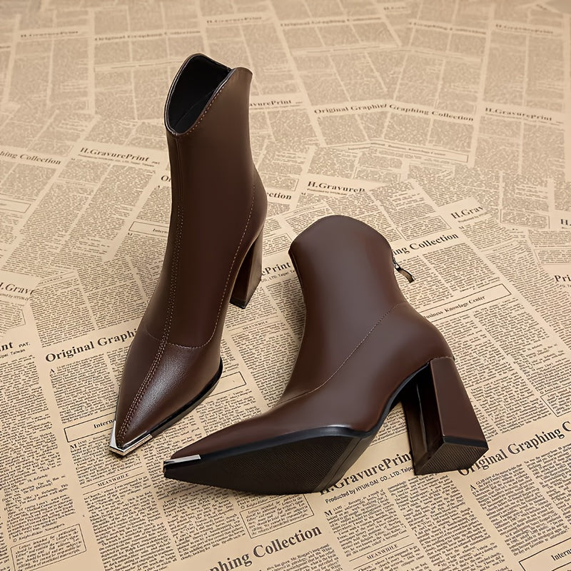 Bottines Femme Bout Pointu Métal, Talon Bloc, Doublure au Choix, vue 3