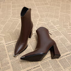 Bottines Femme Bout Pointu Métal, Talon Bloc, Doublure au Choix, vue 3