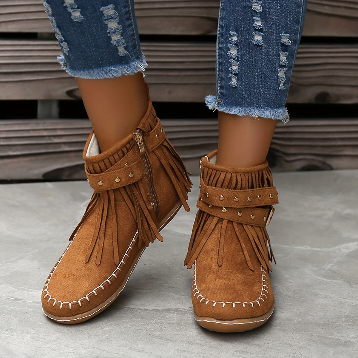 Bottines Femme à Franges Cloutées, Zip, vue 6