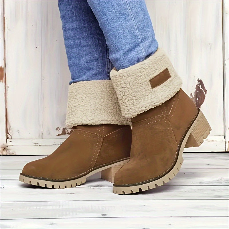 Bottines Femme Flanelle, Bordure Peluche – coloris camel