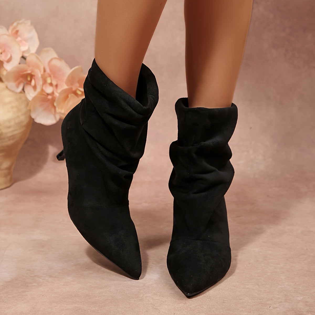 Bottines Plissées Femme Aspect Daim, Bout Pointu, vue 7