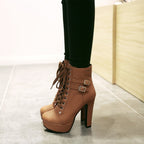Bottines Plateforme Femme Similicuir, Lacets et Boucles, vue 4