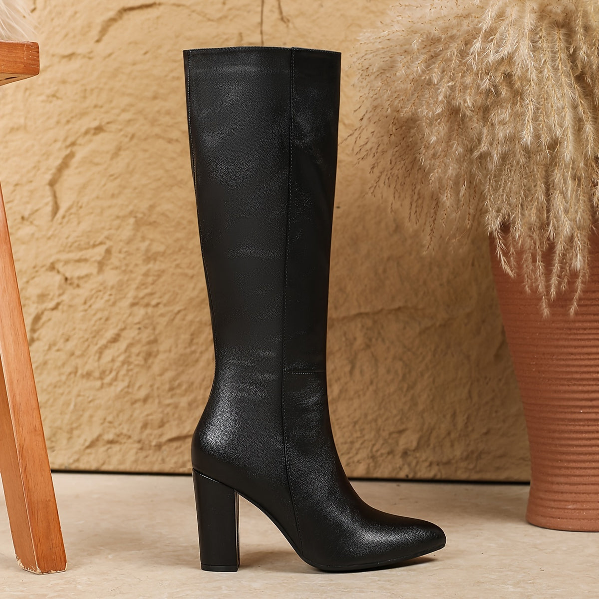 Bottes Hautes Femme Similicuir Noir, vue 2