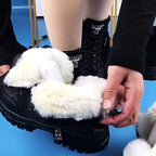 Bottines à Lacets Femme Fourrées, Similicuir Noir, Zip, vue 4