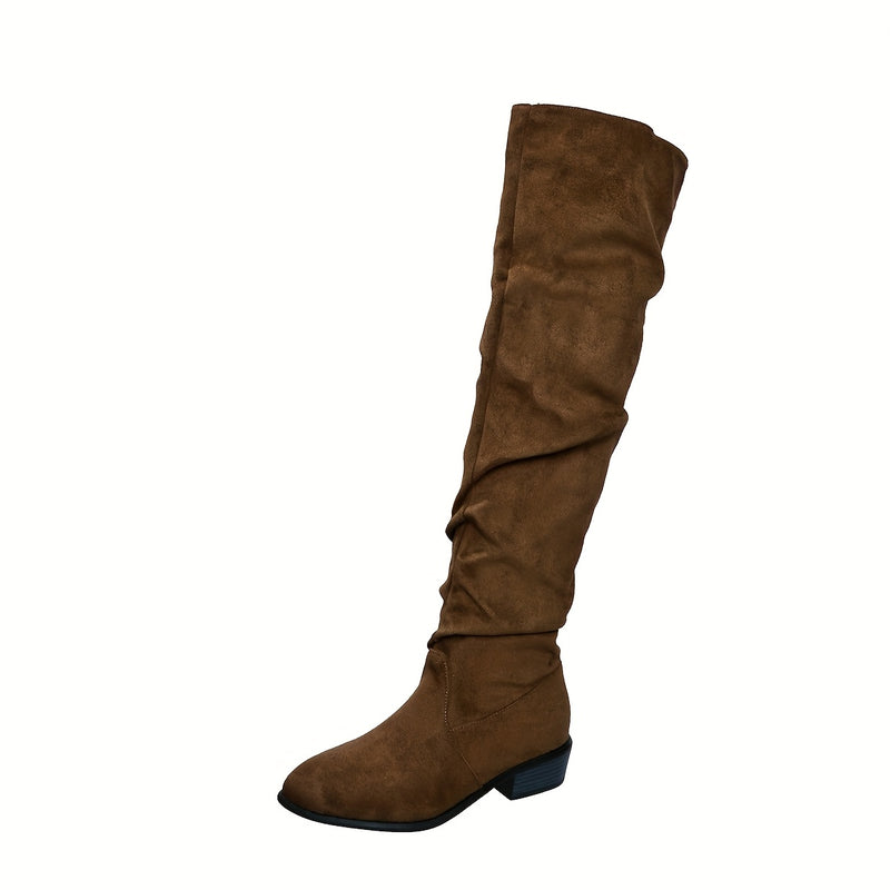 Bottes Cuissardes Femme Aspect Daim, Tige Froncée, 3 Coloris – coloris marron