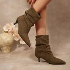 Bottines Plissées Femme Aspect Daim, Bout Pointu – coloris marron