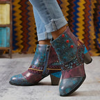 Bottines Femme Similicuir, Motif Fleuri – coloris vert malachite