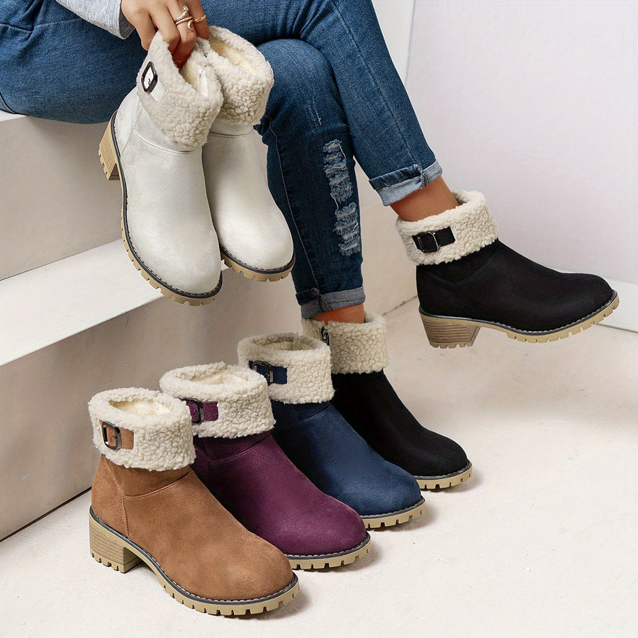 Bottes Fourrées Femme Courtes, Col Sherpa, Aspect Daim