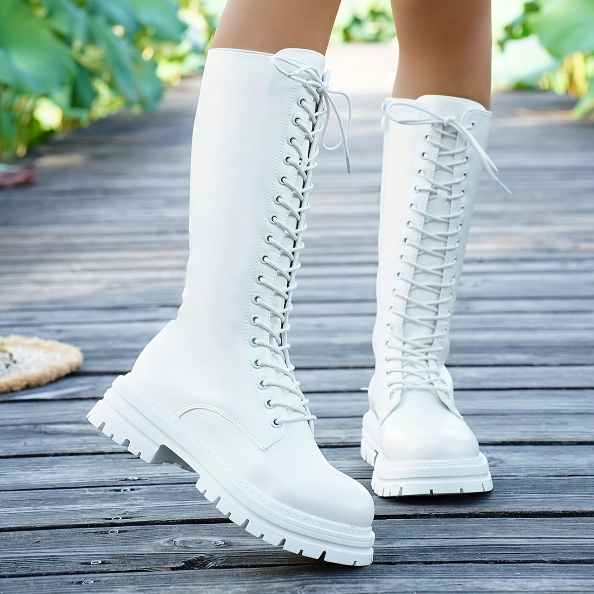 Bottes à Lacets Femme Similicuir, Plateforme Crantée, Zip, vue 3