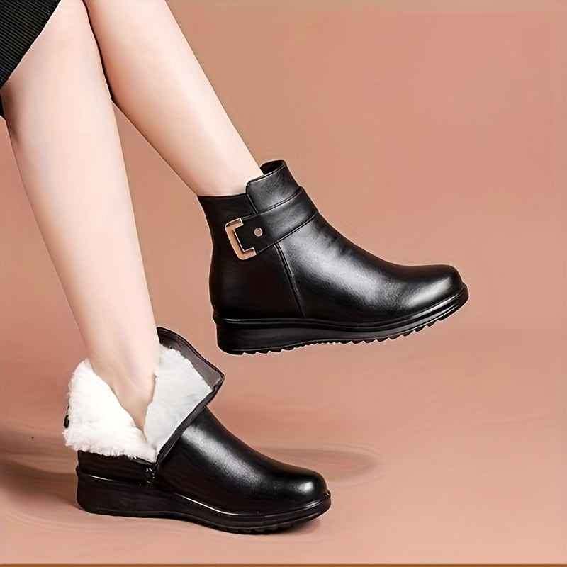 Bottines Chaudes Femme Similicuir, Doublure Peluche, vue 2