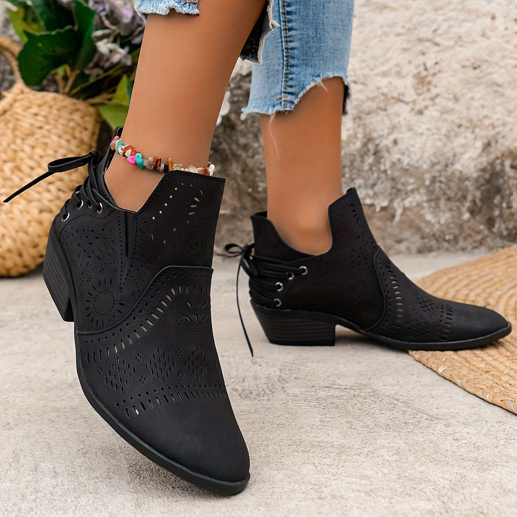Bottines Ajourées Femme, Effet Daim, 3 Coloris – coloris noir