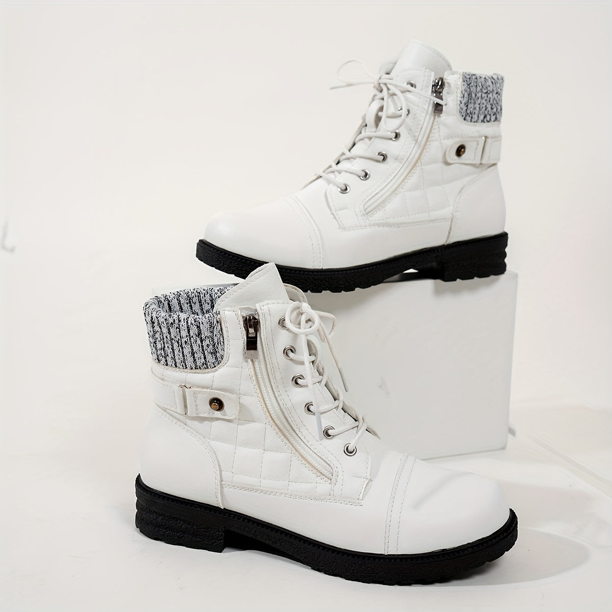 Bottes Femme Western Similicuir, Col Tricoté, vue 3