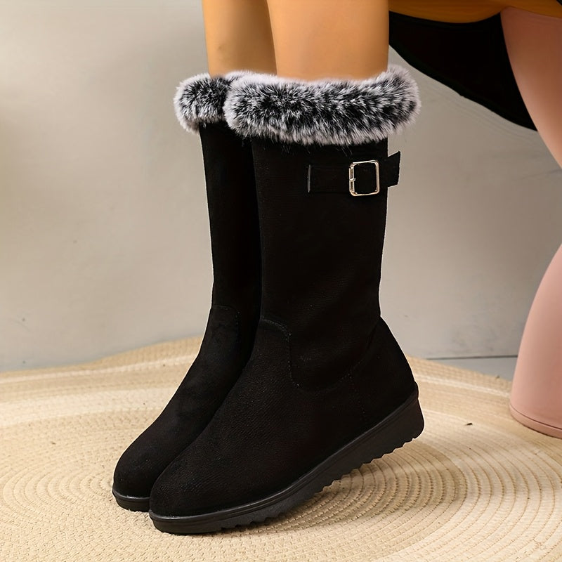 Bottes Femme Longues, Fausse Fourrure, Bride