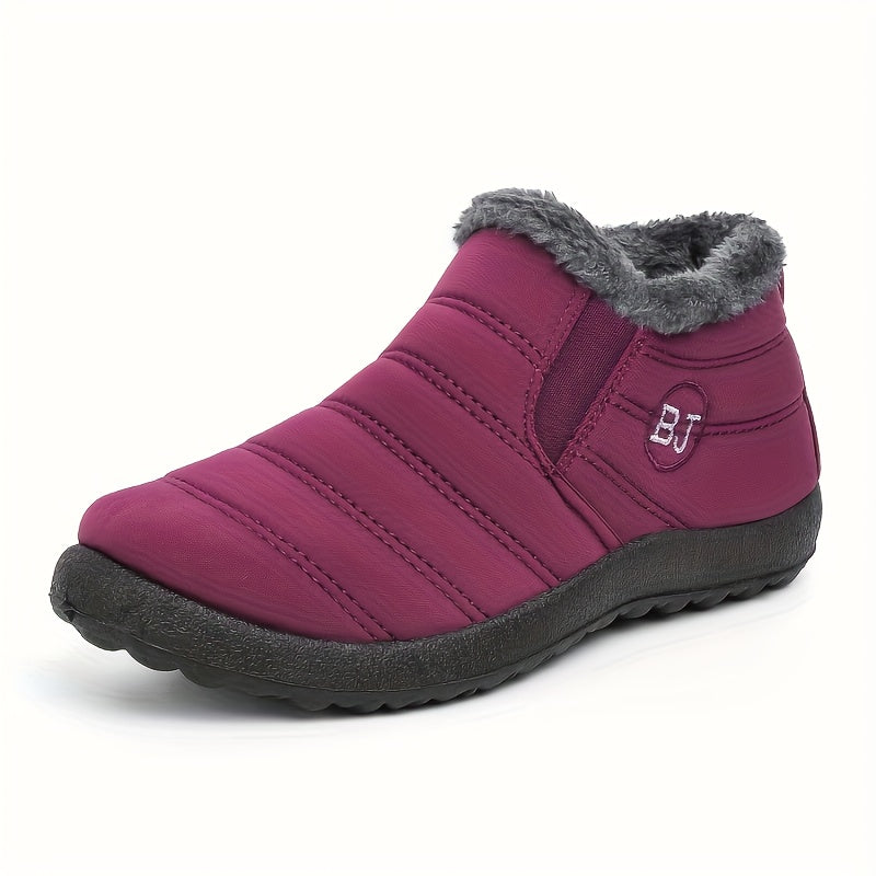 Bottes Hiver Femme à Enfiler, Col Fausse Fourrure – coloris rouge