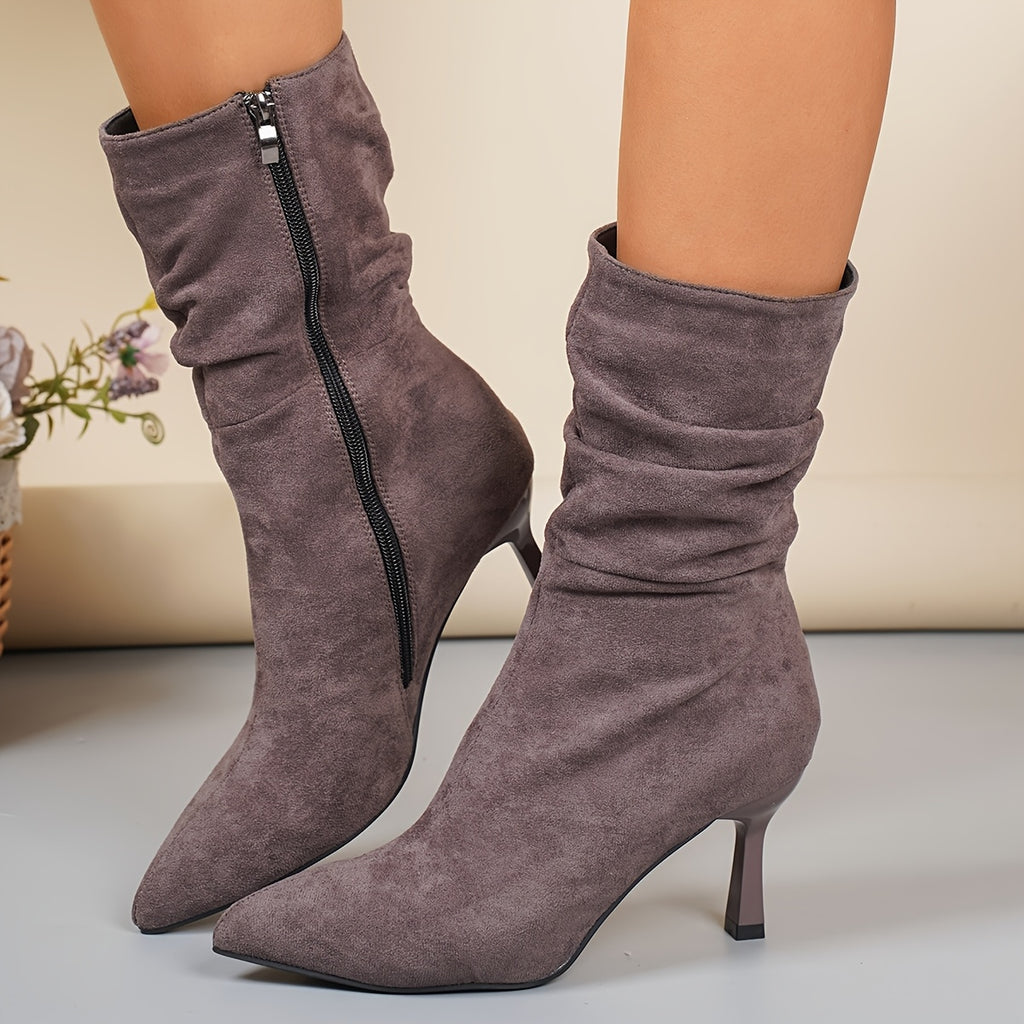 Bottes Daim Femme, Talon Fin Plissé, vue 11