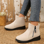 Bottes de Neige Femme Courtes, Aspect Daim, Doublure Peluche – coloris blanc cassé