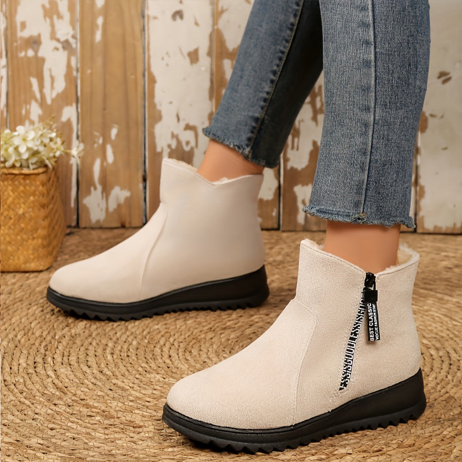 Bottes de Neige Femme Courtes, Aspect Daim, Doublure Peluche – coloris blanc cassé