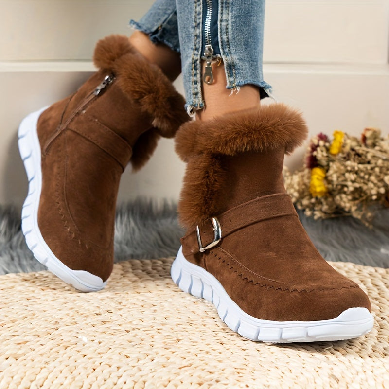 Bottines Fourrées Femme Tissu, Zip Latéral – coloris marron foncé
