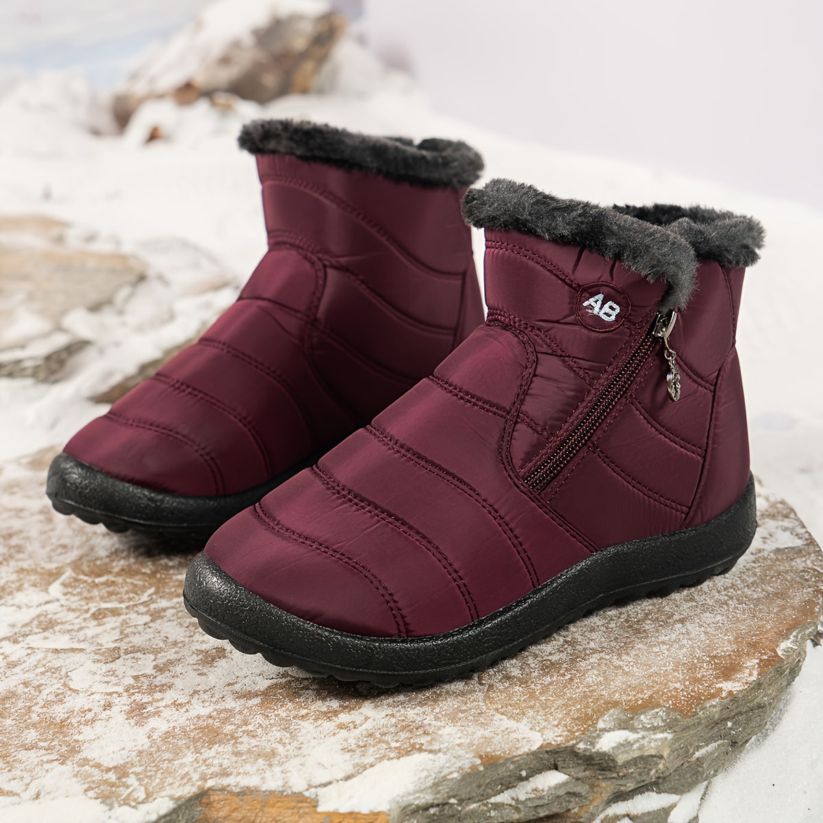 Bottes de Neige Femme Zippées, Doublure Flanelle, 4 Coloris – coloris rouge