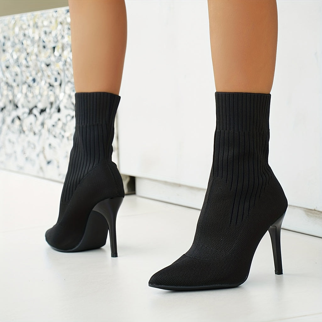 Bottines Chaussettes Femme Talon Aiguille, Maille, vue 7