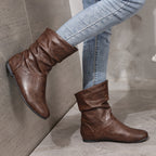 Bottes Plates Femme Similicuir, Tige Froncée – coloris café, vue 2