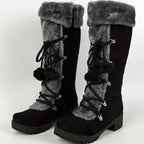 Bottes Femme Hautes à Lacets, Fourrure et Pompon, vue 11