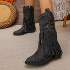 Bottes Femme Similicuir, Franges et Clous, vue 2