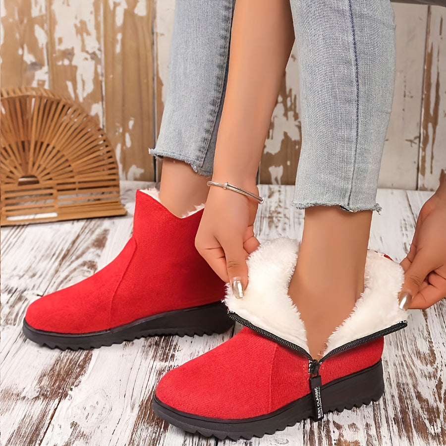 Bottes de Neige Femme Courtes, Aspect Daim, Doublure Peluche, vue 3