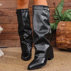 Bottes à Revers Femme Similicuir, Talon Bloc, vue 17