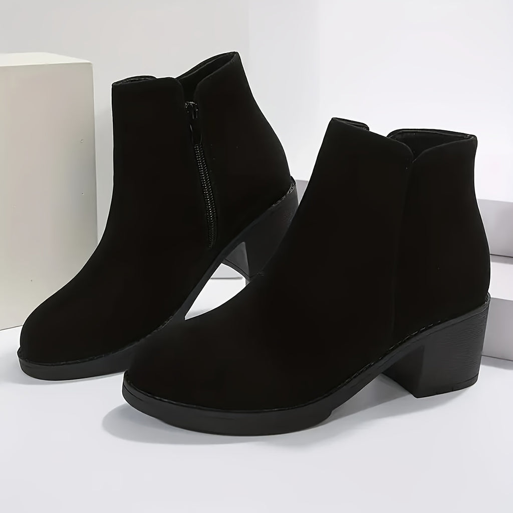Bottines Femme Talon Bloc, Aspect Daim, Zip Latéral, vue 3