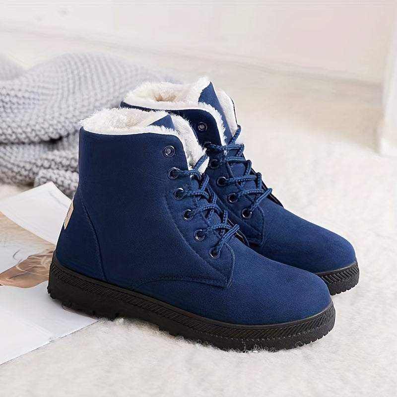 Bottes Femme à Lacets, Fourrées, Mi-Mollet – coloris bleu