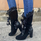 Bottes Gothiques Femme Mi-Mollet, Flanelle, Volants et Rubans
